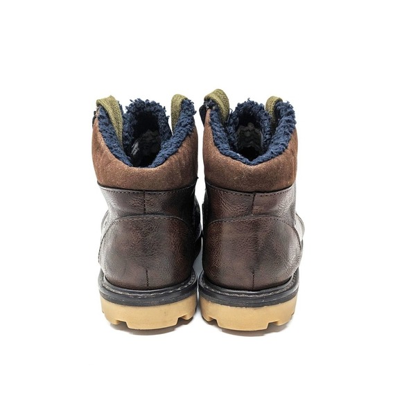 Cat & Jack Shoes Youth Boys 2 Kory Faux Brown Leather Ankle Boots Lace Up - Picture 6 of 8